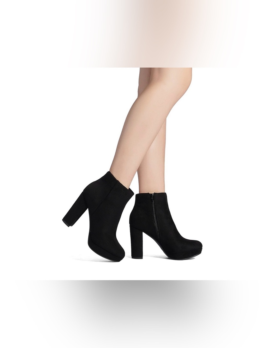 Dream Pairs Black Faux Suede Chunky Heel Ankle Booties Size 7